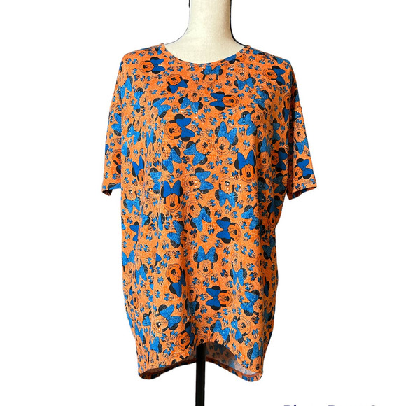 New LuLaRoe Disney Irma Hi-Lo Tunic Orange and Blue Minnie Mouse w/Bows Size XS - Picture 1 of 9